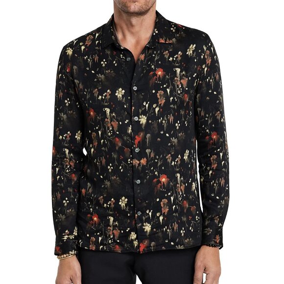 John Varvatos Collection Men's Ross Abstract Dripping Floral Modal Shirt Brown - Picture 1 of 7